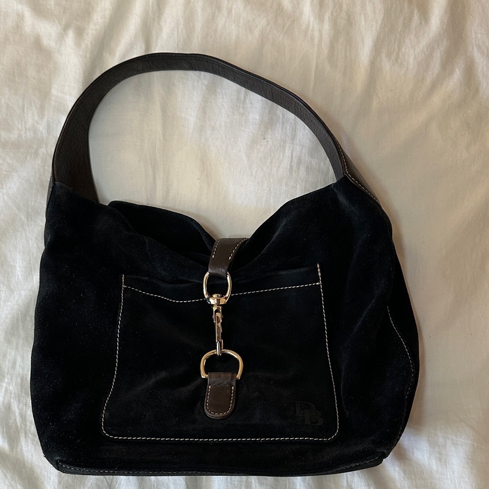 Black Suede Handbag with brown leather strap